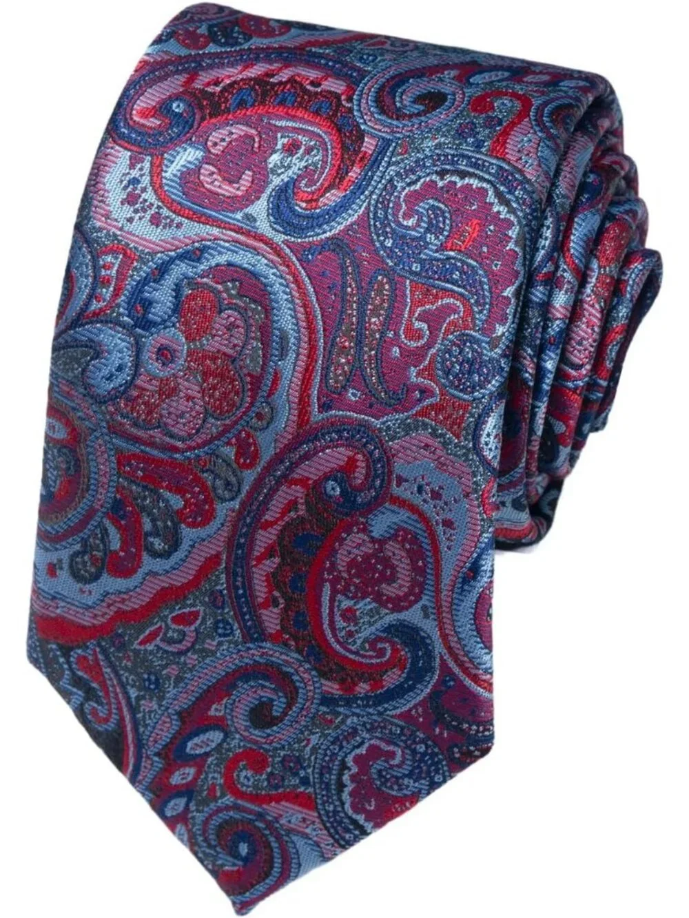 Men's Red and Blue 100% Microfiber Paisley Jacquard Formal Necktie For Business